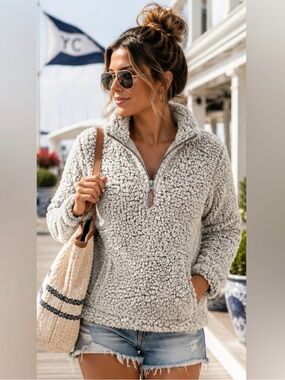 Weatherproof Vintage Quarter Zip Faux Fur Cozy Fleece Jacket Sherpa Comfy Warm M